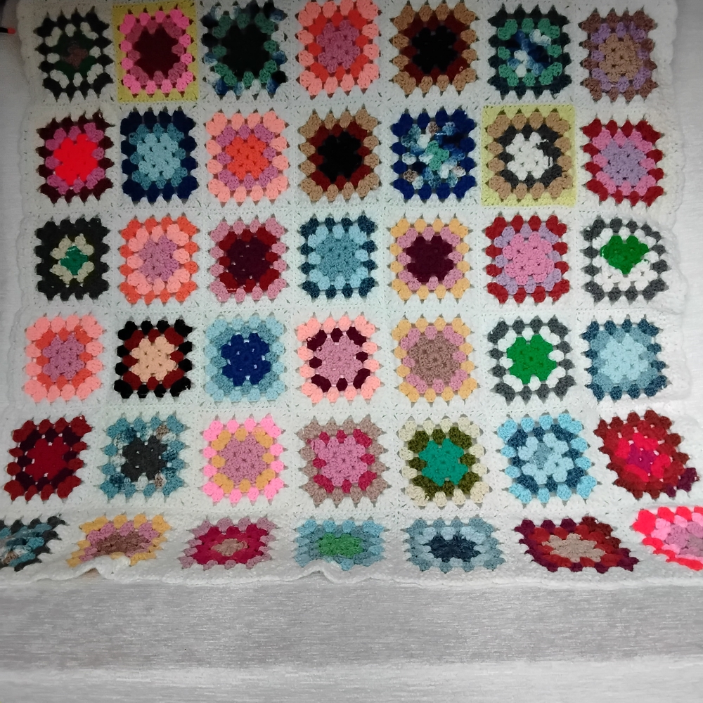 Afghan/Throw Hand Crocheted Colorful Handmade 6" Granny Squares 48"X48"